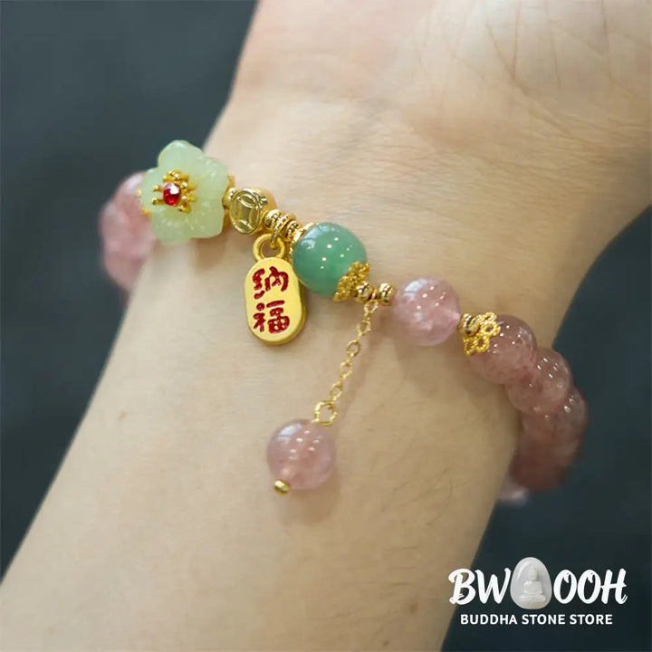 Buddha Stones Natural Strawberry Quartz Blossom Fu Character Positivity Healing Bracelet - BWOOOH - Strawberry