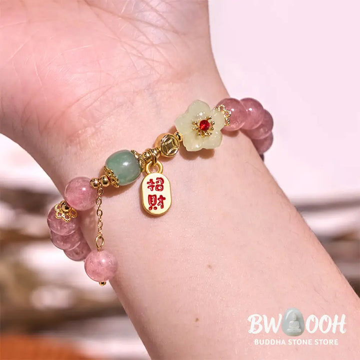 Buddha Stones Natural Strawberry Quartz Blossom Fu Character Positivity Healing Bracelet - BWOOOH - Strawberry