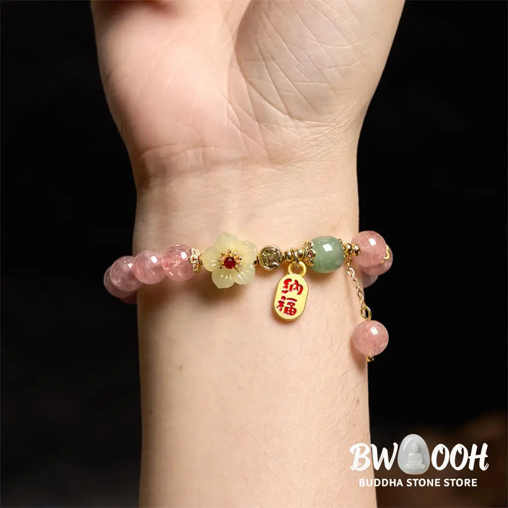 Buddha Stones Natural Strawberry Quartz Blossom Fu Character Positivity Healing Bracelet - BWOOOH - Strawberry