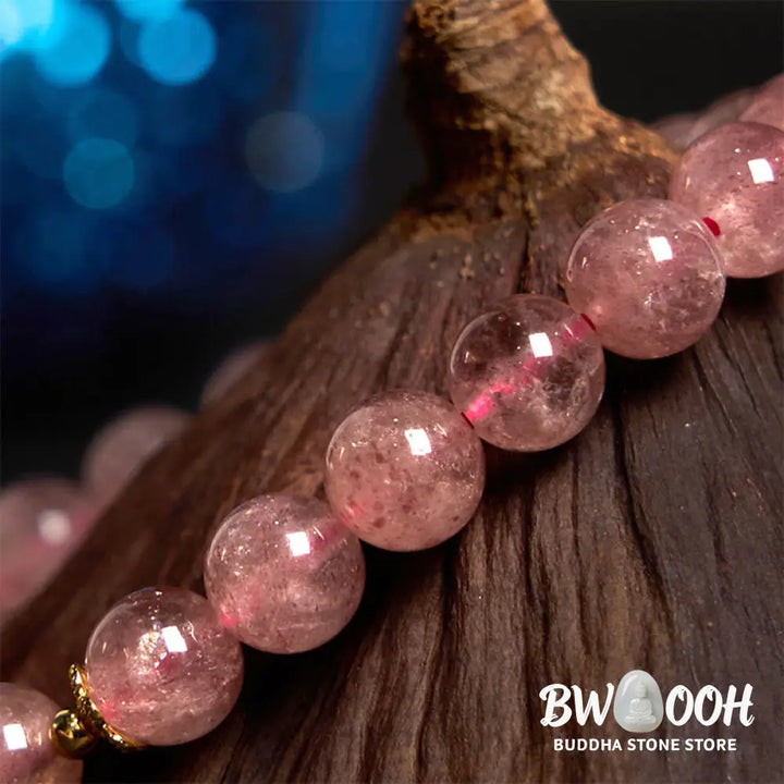 Buddha Stones Natural Strawberry Quartz Blossom Fu Character Positivity Healing Bracelet - BWOOOH - Strawberry