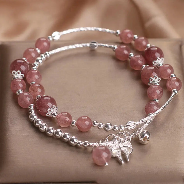 BWOOOH Natural Strawberry Quartz Bow-knot Rosette Charm Healing Double Wrap Bracelet — Strawberry Quartz crystal healing b...