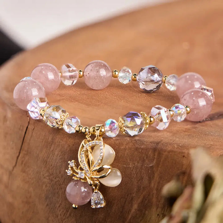 BWOOOH Natural Strawberry Quartz Butterfly Healing Bracelet - BWOOOH - Strawberry Quartz(Wrist Circumference
