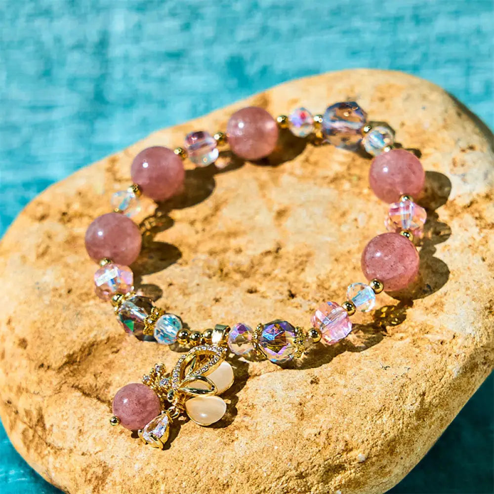 BWOOOH Natural Strawberry Quartz Butterfly Healing Bracelet — Strawberry Quartz crystal healing bracelet for spiritual hea...