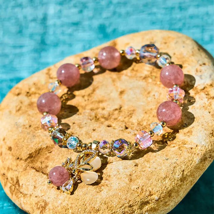 BWOOOH Natural Strawberry Quartz Butterfly Healing Bracelet — Strawberry Quartz crystal healing bracelet for spiritual hea...