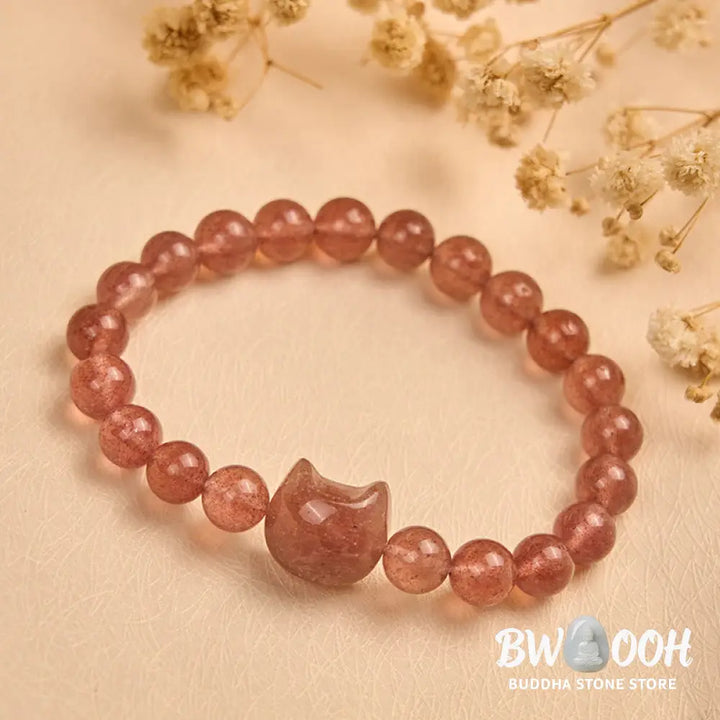 Buddha Stones Natural Strawberry Quartz Cat Healing Positive Bracelet - Strawberry Quartz(Wrist Circumference 15-16cm)