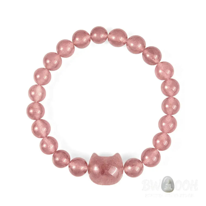 Buddha Stones Natural Strawberry Quartz Cat Healing Positive Bracelet - Strawberry Quartz(Wrist Circumference 15-16cm)