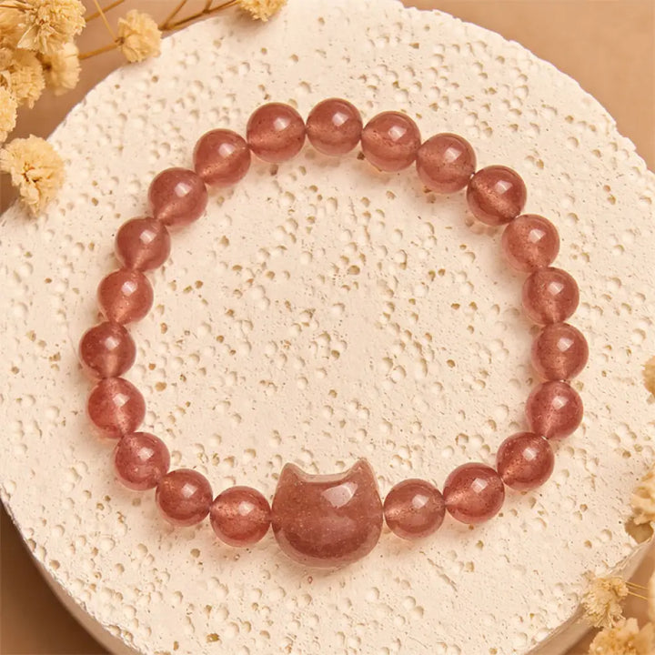 Buddha Stones Natural Strawberry Quartz Cat Healing Positive Bracelet - Strawberry Quartz(Wrist Circumference 15-16cm)