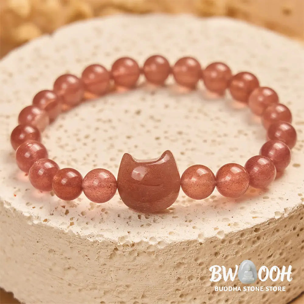 Buddha Stones Natural Strawberry Quartz Cat Healing Positive Bracelet - Strawberry Quartz(Wrist Circumference 15-16cm)