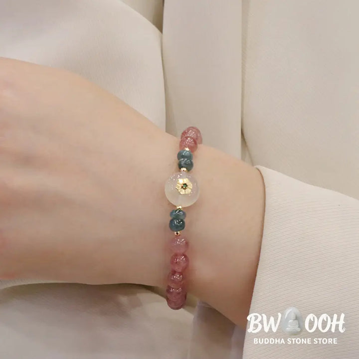 BWOOOH Natural Strawberry Quartz Chalcedony Jade Healing Bracelet | spiritual healing bracelet