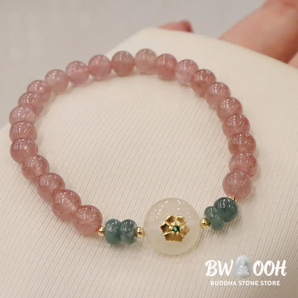 BWOOOH Natural Strawberry Quartz Chalcedony Jade Healing Bracelet | spiritual healing bracelet