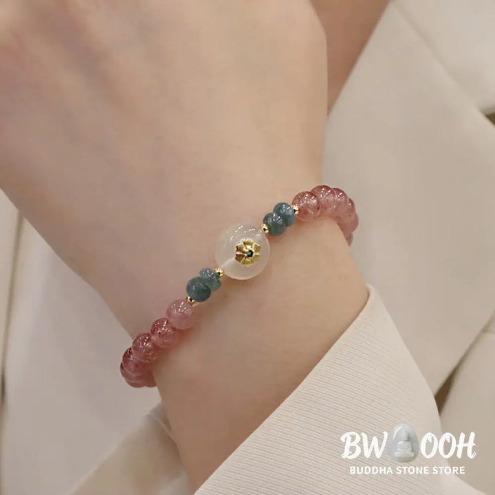 BWOOOH Natural Strawberry Quartz Chalcedony Jade Healing Bracelet | spiritual healing bracelet