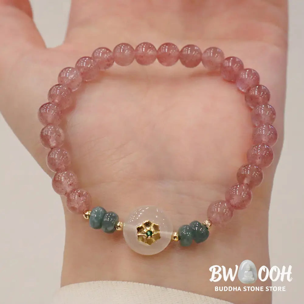 BWOOOH Natural Strawberry Quartz Chalcedony Jade Healing Bracelet | spiritual healing bracelet