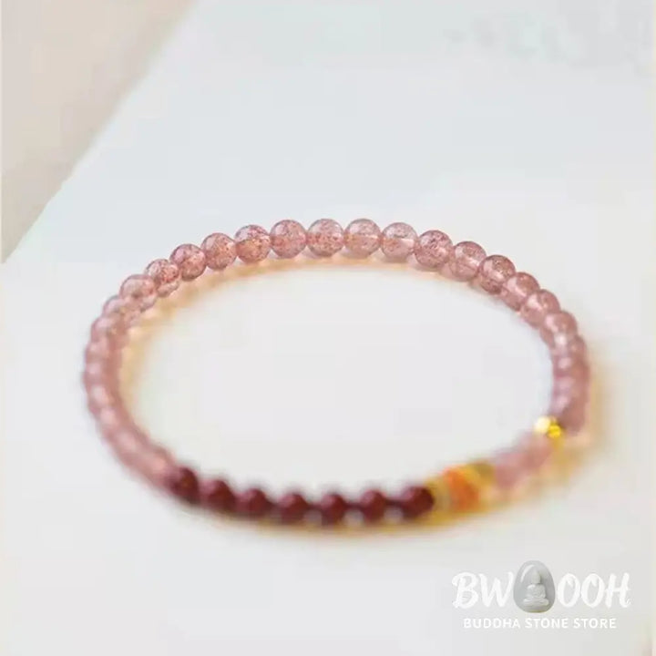 Buddha Stones Natural Strawberry Quartz Cinnabar Lucky Koi Fish Healing Bracelet - Bracelet