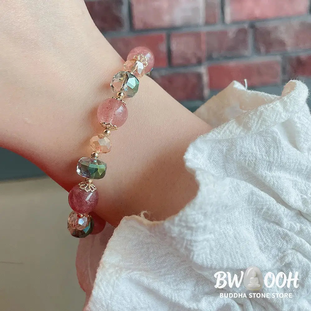 Buddha Stones Natural Strawberry Quartz Colorful Crystal Positive Bracelet - BWOOOH - Strawberry Quartz(Love♥Healing)
