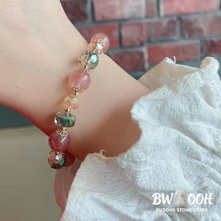 Buddha Stones Natural Strawberry Quartz Colorful Crystal Positive Bracelet - BWOOOH - Strawberry Quartz(Love♥Healing)