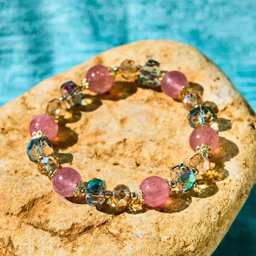 BWOOOH Natural Strawberry Quartz Colorful Crystal Positive Bracelet — Strawberry Quartz crystal healing bracelet for spiri...