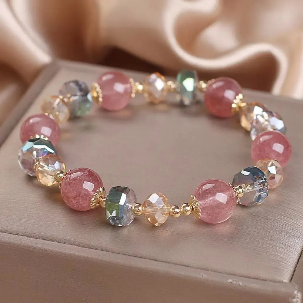 BWOOOH Natural Strawberry Quartz Colorful Crystal Positive Bracelet - BWOOOH - Strawberry Quartz(Love♥Healing)