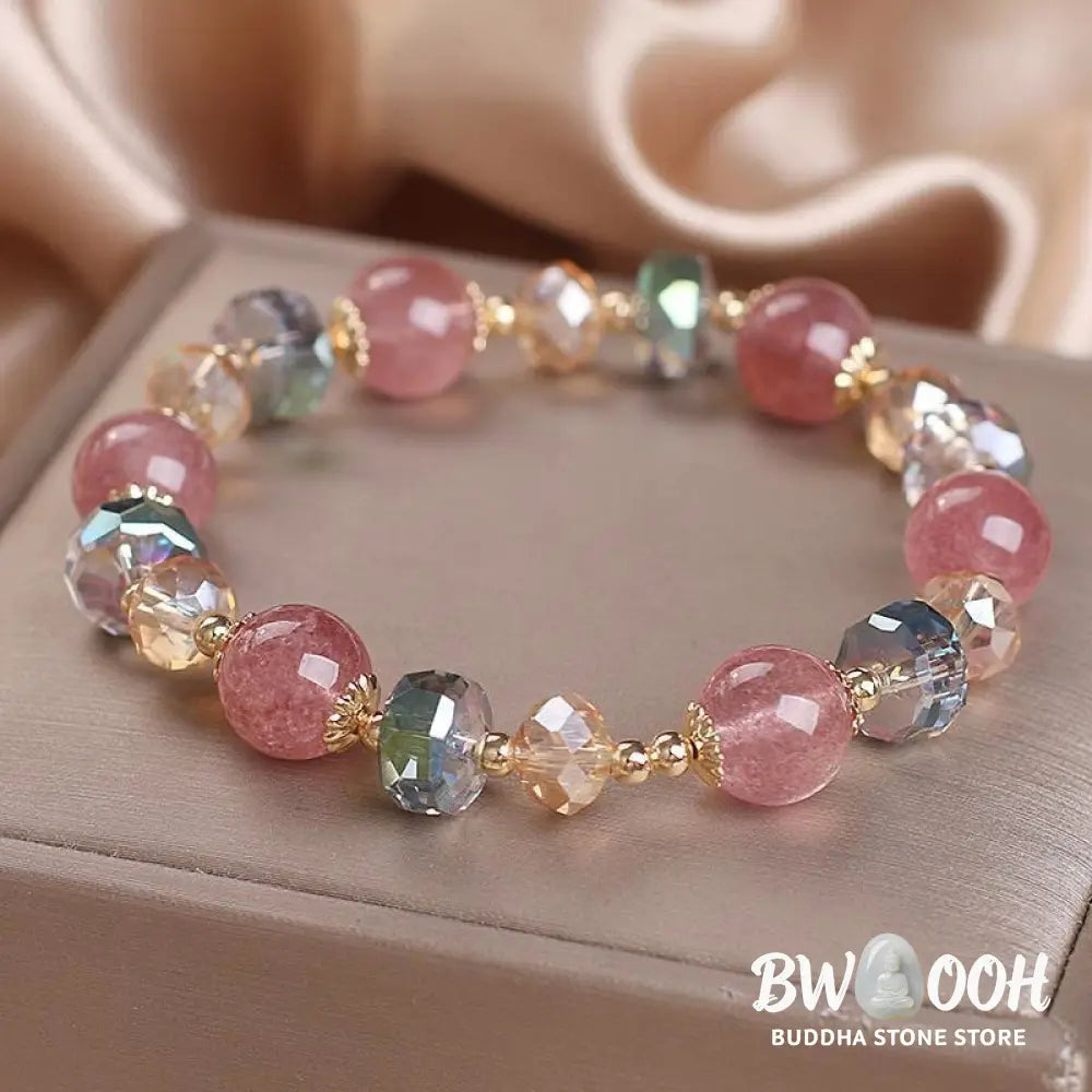 Buddha Stones Natural Strawberry Quartz Colorful Crystal Positive Bracelet - BWOOOH - Strawberry Quartz(Love♥Healing)