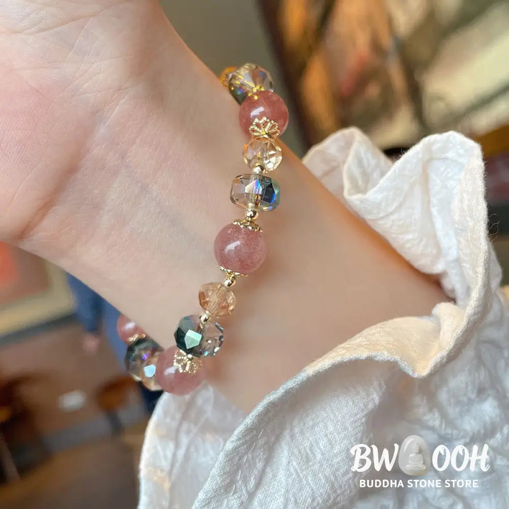 Buddha Stones Natural Strawberry Quartz Colorful Crystal Positive Bracelet - BWOOOH - Strawberry Quartz(Love♥Healing)