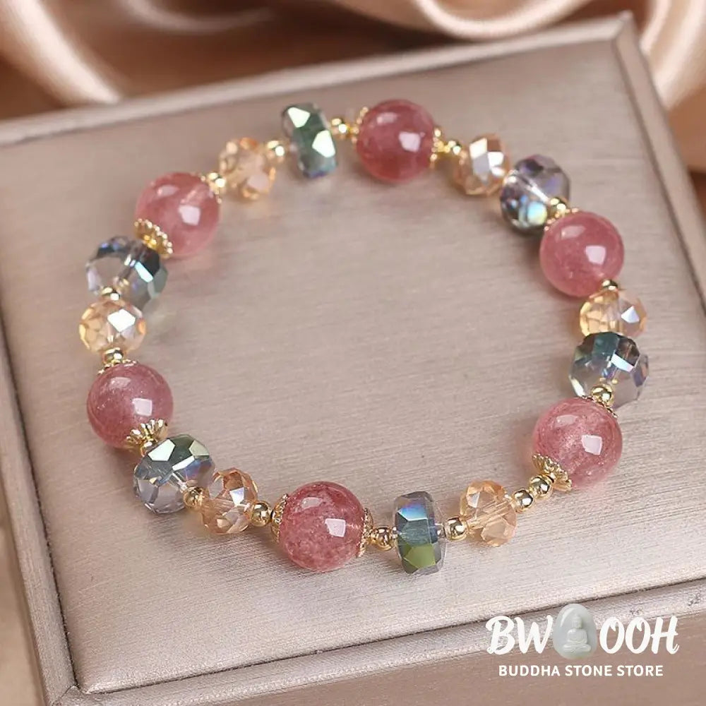 Buddha Stones Natural Strawberry Quartz Colorful Crystal Positive Bracelet - BWOOOH - Strawberry Quartz(Love♥Healing)