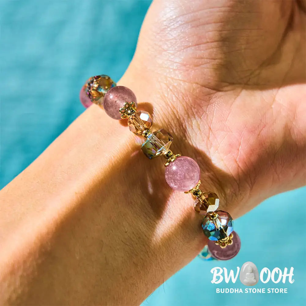 Buddha Stones Natural Strawberry Quartz Colorful Crystal Positive Bracelet - BWOOOH - Strawberry Quartz(Love♥Healing)