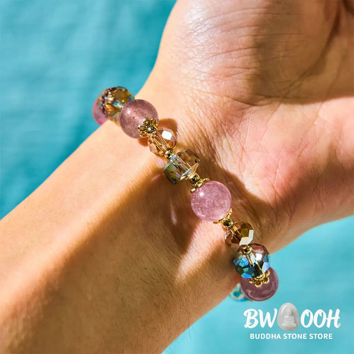 Buddha Stones Natural Strawberry Quartz Colorful Crystal Positive Bracelet - BWOOOH - Strawberry Quartz(Love♥Healing)