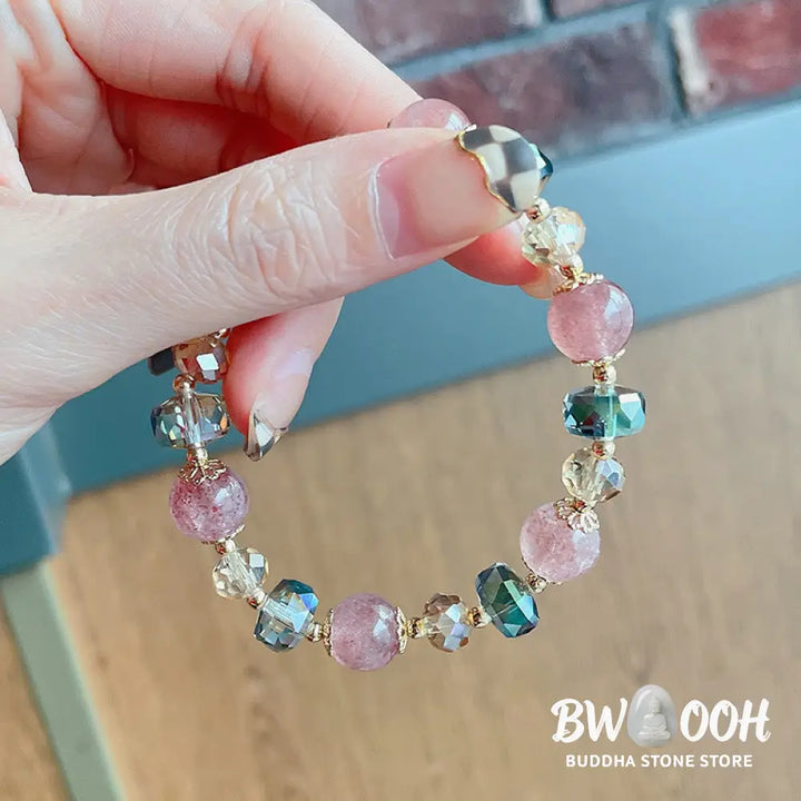 Buddha Stones Natural Strawberry Quartz Colorful Crystal Positive Bracelet - BWOOOH - Strawberry Quartz(Love♥Healing)