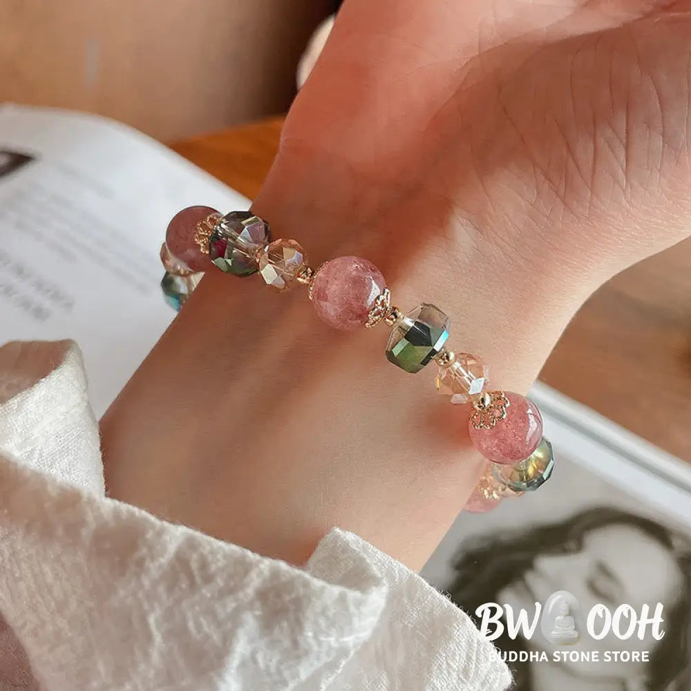 Buddha Stones Natural Strawberry Quartz Colorful Crystal Positive Bracelet - BWOOOH - Strawberry Quartz(Love♥Healing)
