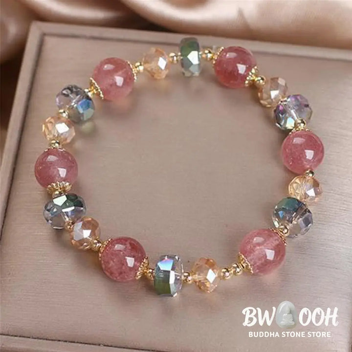 Buddha Stones Natural Strawberry Quartz Colorful Crystal Positive Bracelet - BWOOOH - Strawberry Quartz(Love♥Healing)