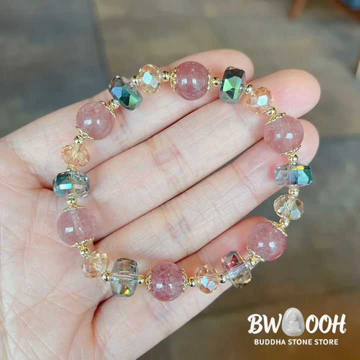 Buddha Stones Natural Strawberry Quartz Colorful Crystal Positive Bracelet - BWOOOH - Strawberry Quartz(Love♥Healing)