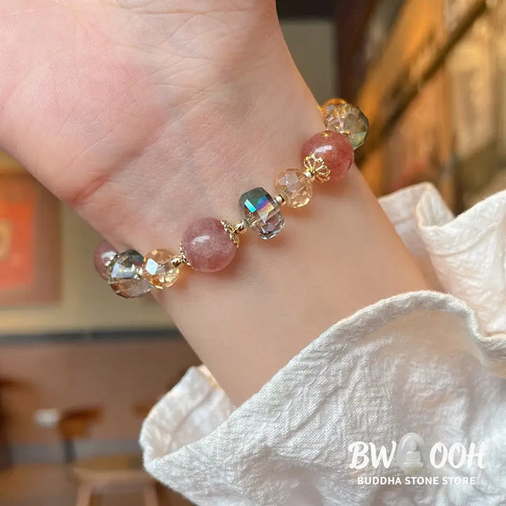 Buddha Stones Natural Strawberry Quartz Colorful Crystal Positive Bracelet - BWOOOH - Strawberry Quartz(Love♥Healing)