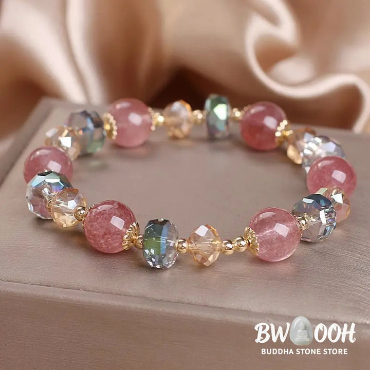 Buddha Stones Natural Strawberry Quartz Colorful Crystal Positive Bracelet - BWOOOH - Strawberry Quartz(Love♥Healing)