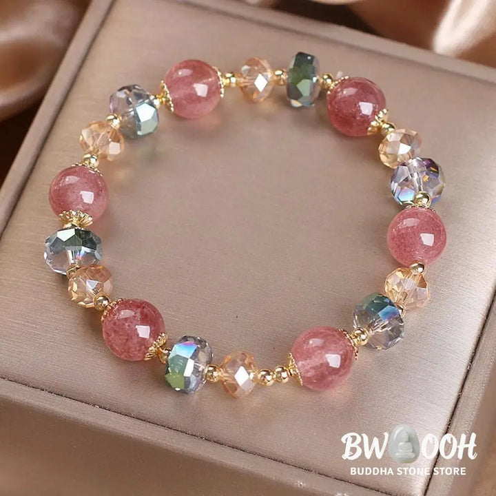 Buddha Stones Natural Strawberry Quartz Colorful Crystal Positive Bracelet - BWOOOH - Strawberry Quartz(Love♥Healing)