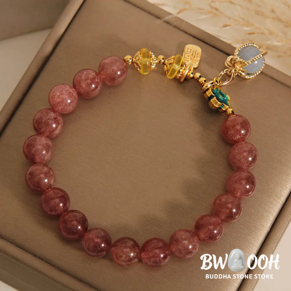 Buddha Stones Natural Strawberry Quartz Crystal Aquamarine Fortune Brand Love Bracelet - BWOOOH - Strawberry Crystal