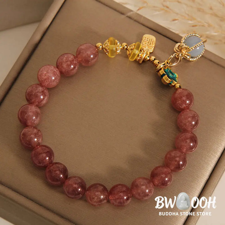 Buddha Stones Natural Strawberry Quartz Crystal Aquamarine Fortune Brand Love Bracelet - BWOOOH - Strawberry Crystal