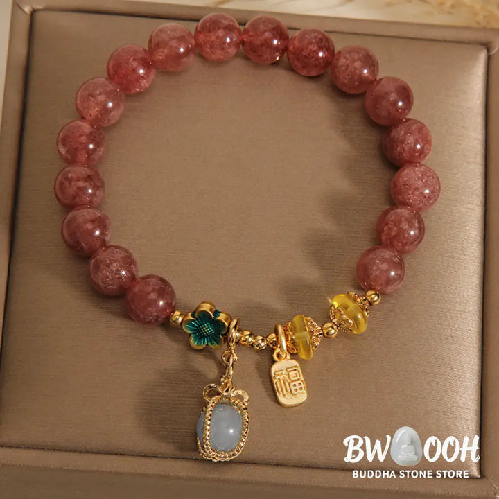Buddha Stones Natural Strawberry Quartz Crystal Aquamarine Fortune Brand Love Bracelet - BWOOOH - Strawberry Crystal