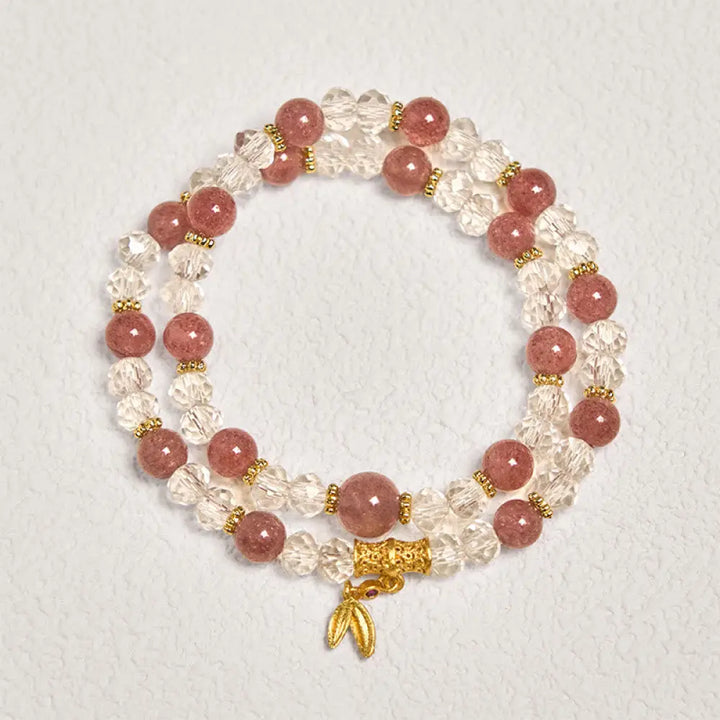 BWOOOH Natural Strawberry Quartz Crystal Bamboo Positive Double Wrap Bracelet — Strawberry Quartz crystal healing bracelet...