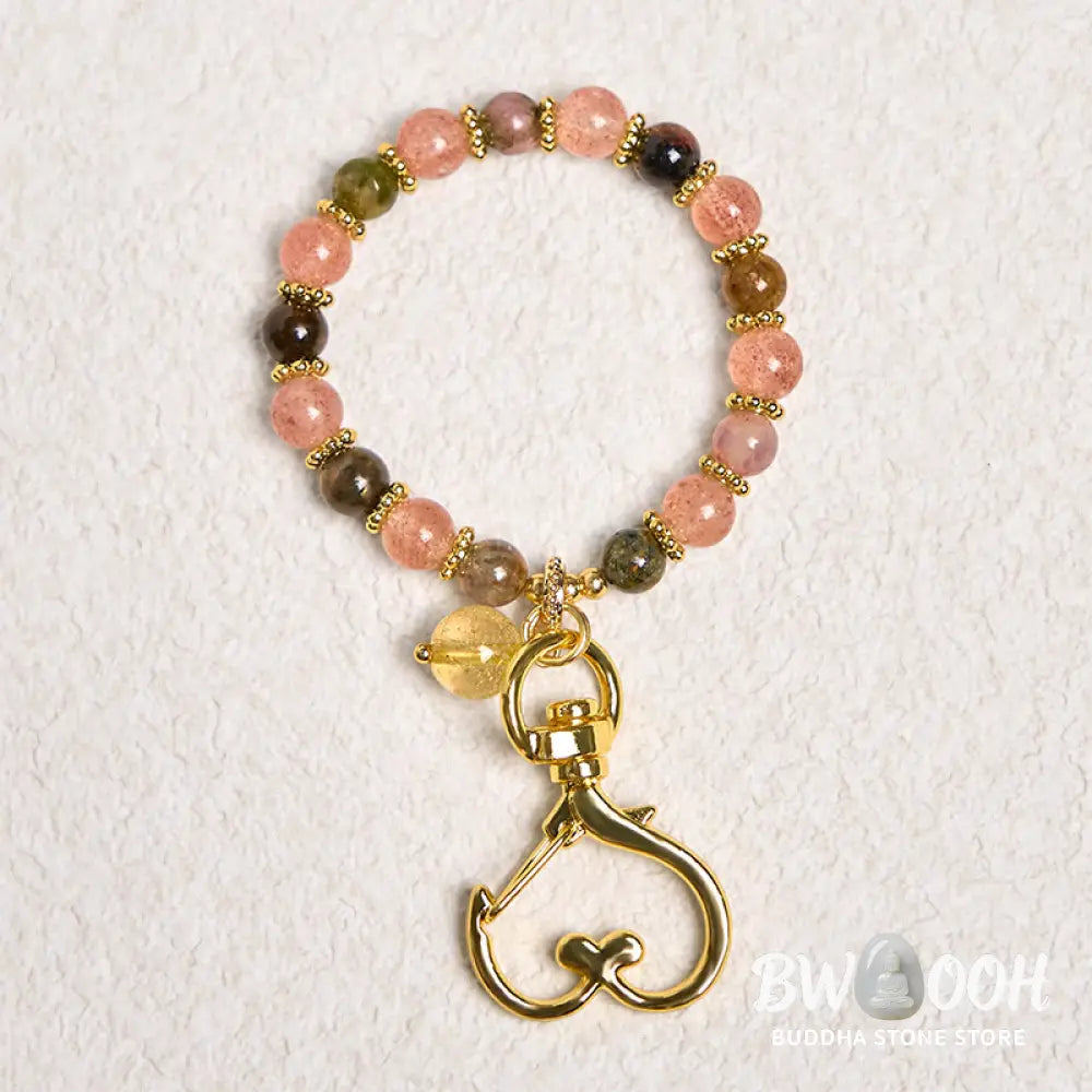 Buddha Stones Natural Strawberry Quartz Crystal Beads Positive Key Chain Phone Hanging Decoration - Strawberry Quartz