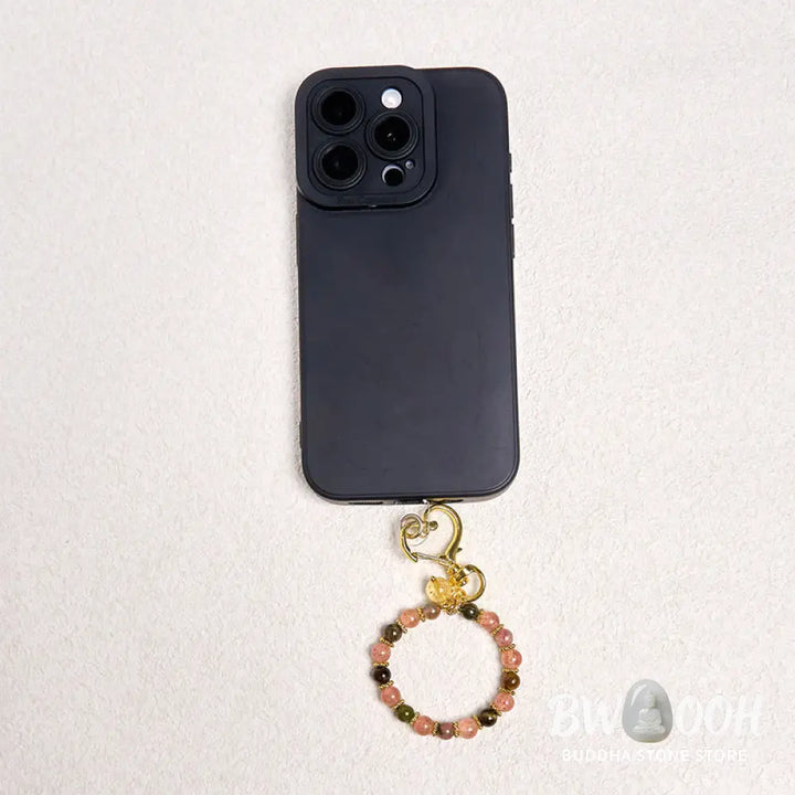 Buddha Stones Natural Strawberry Quartz Crystal Beads Positive Key Chain Phone Hanging Decoration - Strawberry Quartz