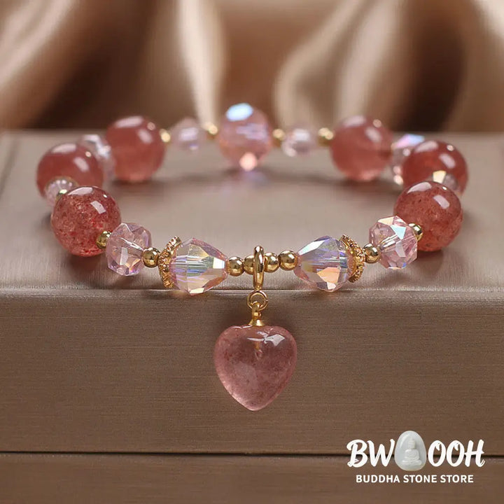 Buddha Stones Natural Strawberry Quartz Crystal Love Heart Healing Positive Bracelet - BWOOOH - Strawberry