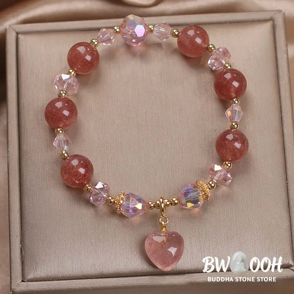 Buddha Stones Natural Strawberry Quartz Crystal Love Heart Healing Positive Bracelet - BWOOOH - Strawberry