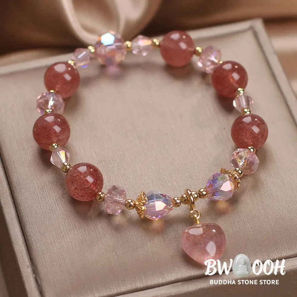 Buddha Stones Natural Strawberry Quartz Crystal Love Heart Healing Positive Bracelet - BWOOOH - Strawberry