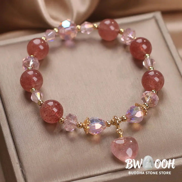 Buddha Stones Natural Strawberry Quartz Crystal Love Heart Healing Positive Bracelet - BWOOOH - Strawberry