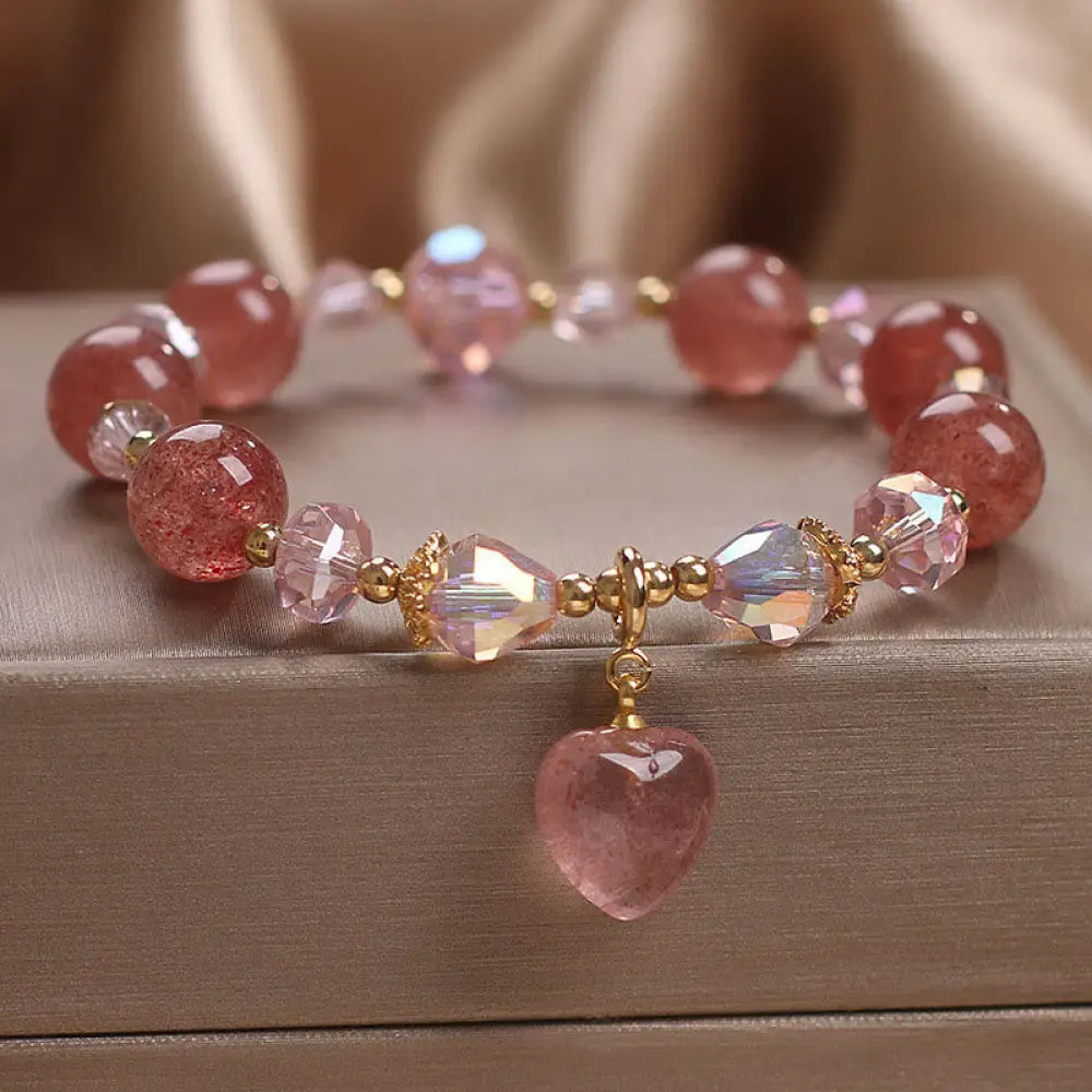 BWOOOH Natural Strawberry Quartz Crystal Love Heart Healing Positive Bracelet - BWOOOH - Strawberry