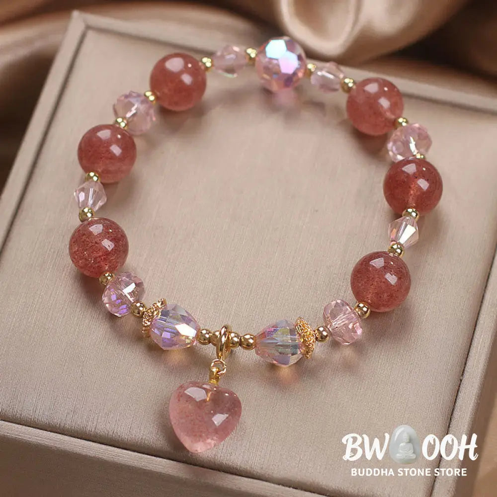 Buddha Stones Natural Strawberry Quartz Crystal Love Heart Healing Positive Bracelet - BWOOOH - Strawberry
