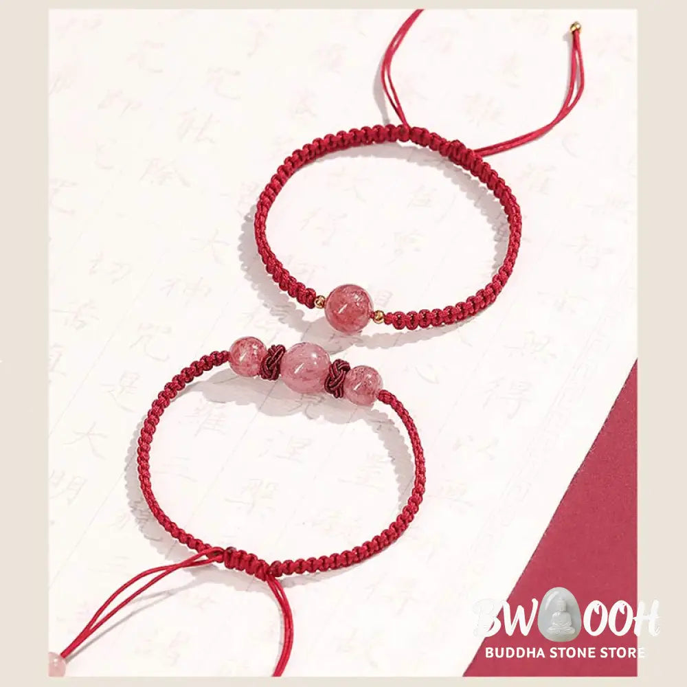 BWOOOH Natural Strawberry Quartz Crystal Love Red String Weave Bracelet Anklet | spiritual healing bracelet