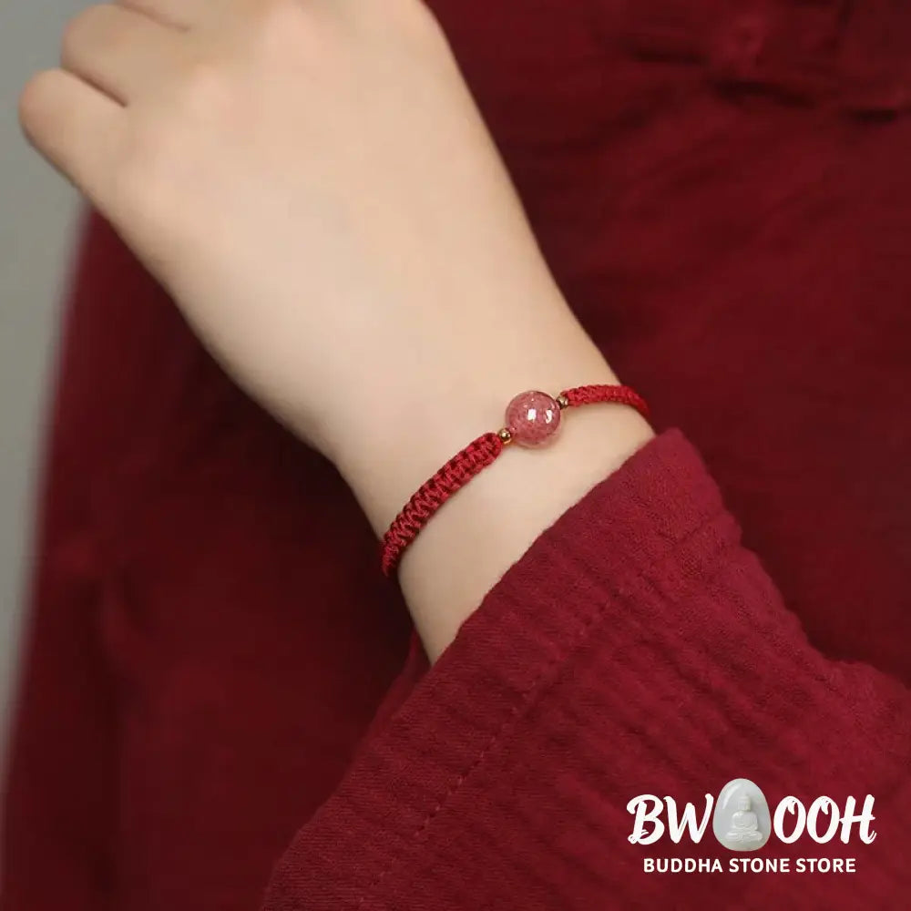 BWOOOH Natural Strawberry Quartz Crystal Love Red String Weave Bracelet Anklet | spiritual healing bracelet