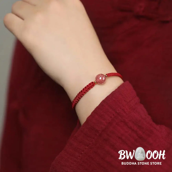 BWOOOH Natural Strawberry Quartz Crystal Love Red String Weave Bracelet Anklet | spiritual healing bracelet