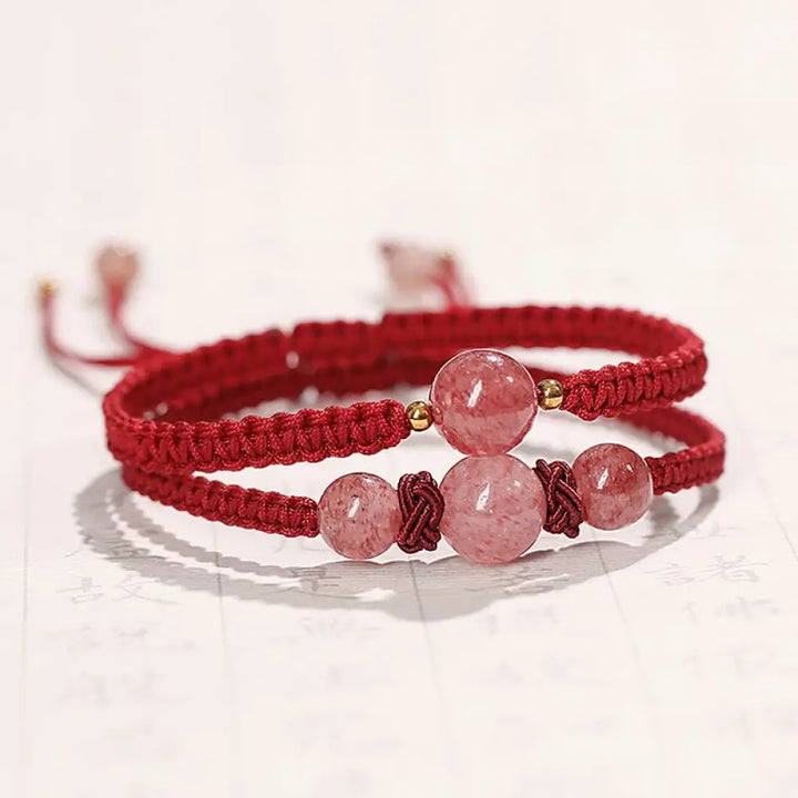 BWOOOH Natural Strawberry Quartz Crystal Love Red String Weave Bracelet Anklet | spiritual healing bracelet