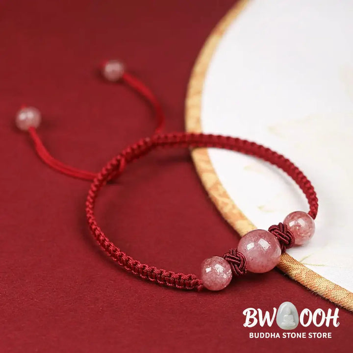BWOOOH Natural Strawberry Quartz Crystal Love Red String Weave Bracelet Anklet | spiritual healing bracelet